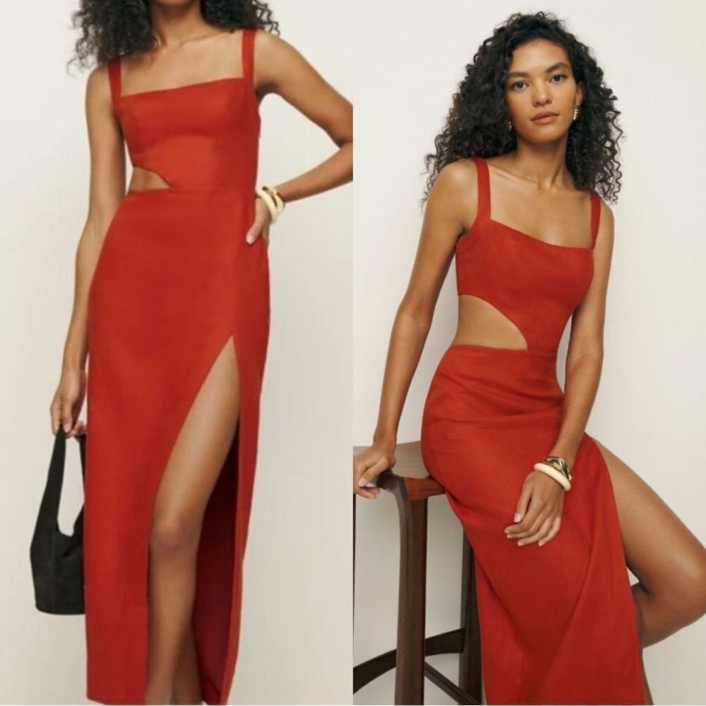 Nwt Reformation Satori Linen Dress - Blood Orange